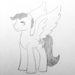 Size: 1024x1024 | Tagged: safe, artist:kianamai, oc, oc only, oc:prince illusion, hybrid, pegasus, pony, kilalaverse, interspecies offspring, monochrome, next generation, offspring, parent:discord, parent:princess celestia, parents:dislestia, pencil drawing, species swap, traditional art