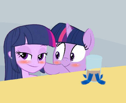 Size: 550x451 | Tagged: safe, twilight sparkle, equestria girls, g4, blushing, meme, spill