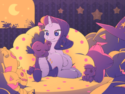 Size: 1500x1125 | Tagged: safe, artist:navitol, rarity, spike, g4, female, hat, jack-o-lantern, male, nightmare night, pixiv, plushie, ship:sparity, shipping, straight