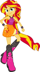 Size: 3000x5424 | Tagged: safe, artist:theshadowstone, sunset shimmer, equestria girls, g4, my little pony equestria girls: rainbow rocks, bare shoulders, boots, female, looking at you, ponied up, simple background, sleeveless, solo, transparent background