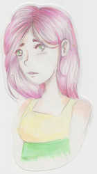 Size: 550x981 | Tagged: safe, artist:winterontherooftop, fluttershy, human, g4, female, humanized, solo, traditional art