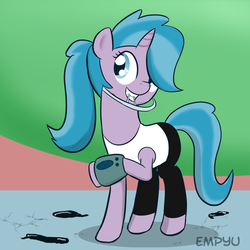 Size: 1000x1000 | Tagged: safe, artist:empyu, air way, pearly whites, pony, g4, braces, clothes, costume, futurama, male, solo