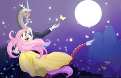Size: 2564x1664 | Tagged: safe, artist:morgwaine, discord, fluttershy, fanfic:bride of discord, g4, female, male, ship:discoshy, shipping, straight