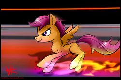 Size: 2080x1373 | Tagged: safe, artist:unitoone, scootaloo, g4, female, motion blur, running, solo