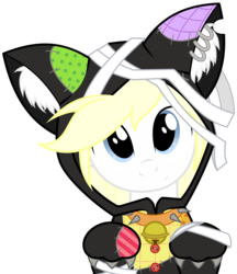 Size: 4001x4626 | Tagged: safe, artist:vectorfag, edit, oc, oc only, oc:aryanne, pony, absurd resolution, aryanbetes, bell, bell collar, catgirl, catsuit, clothes, collar, costume, cute, hoodie, looking at you, meme, patch, pet, piercing, simple background, smiling, solo, transparent background, vector