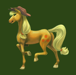 Size: 1368x1358 | Tagged: safe, artist:kaermter, applejack, horse, g4, female, green background, realistic, simple background, solo