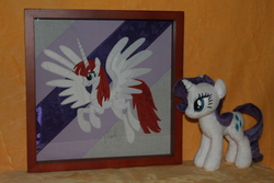 Size: 2256x1504 | Tagged: safe, artist:whitedove-creations, rarity, oc, oc:fausticorn, g4, autograph, irl, photo, plushie, shadowbox