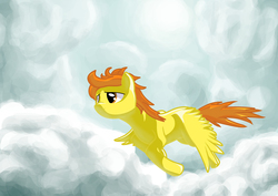 Size: 3508x2480 | Tagged: safe, artist:braukoly, spitfire, g4, cloud, cloudy, female, flying, high res, solo