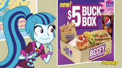 Size: 1280x718 | Tagged: safe, edit, screencap, sonata dusk, equestria girls, g4, my little pony equestria girls: rainbow rocks, burrito, food, french fries, pepsi, poster, sonataco, taco bell, that girl sure loves tacos, that siren sure does love tacos