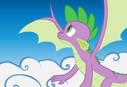 Size: 8000x5501 | Tagged: safe, artist:qtmarx, spike, dragon, g4, absurd resolution, hilarious in hindsight, male, older, older spike, solo, spread wings, teenage spike, winged spike, wings