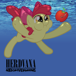 Size: 3845x3845 | Tagged: safe, artist:qtmarx, apple bloom, earth pony, pony, g4, album cover, apple, female, filly, nevermind, nirvana, parody, ponified, ponified album cover, puffy cheeks, rock (music), rule 85, solo, underwater