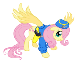 Size: 6250x5208 | Tagged: safe, artist:qtmarx, fluttershy, pegasus, pony, g4, absurd resolution, clothes, cosplay, costume, crossover, female, hat, outfit, simple background, solo, thunderherds, transparent background
