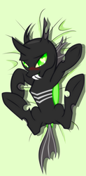Size: 2100x4252 | Tagged: safe, artist:suzano, oc, oc only, oc:omni, changeling, blushing, body pillow, body pillow design, changeling oc, green changeling, male, solo