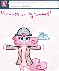 Size: 500x600 | Tagged: safe, artist:alipes, pinkie pie, rocky, sir lintsalot, pony, ask pinkie pierate, g4, ask, bicorne, bipedal, clothes, hat, pirate, tumblr