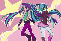 Size: 1024x697 | Tagged: safe, artist:indigosherlock, aria blaze, sonata dusk, equestria girls, g4, my little pony equestria girls: rainbow rocks, clothes