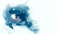 Size: 1920x1080 | Tagged: safe, artist:darkflame75, princess luna, alicorn, pony, lunadoodle, g4, bust, female, mare, open mouth, portrait, snow, snowfall, snowflake, solo