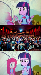 Size: 560x1013 | Tagged: safe, edit, edited screencap, screencap, pinkie pie, twilight sparkle, equestria girls, g4, my little pony equestria girls: rainbow rocks, breaking the fourth wall, meme, pinkie sticks her face into the portal meme, twilight sparkle (alicorn)