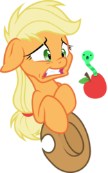 Size: 3000x4811 | Tagged: safe, artist:atmospark, artist:dfectivedvice, applejack, worm, g4, adventure time, apple, colored, female, floppy ears, high res, holding hat, male, simple background, solo, transparent background, vector