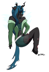 Size: 1024x1481 | Tagged: safe, artist:anbuelite5, queen chrysalis, anthro, g4, cigarette, clothes, midriff, simple background, skirt, smoking, transparent background, vector