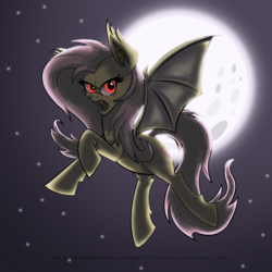 Size: 2000x2000 | Tagged: safe, artist:melissathehedgehog, fluttershy, g4, female, flutterbat, flying, high res, open mouth, solo, stars moon