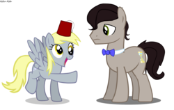 Size: 1500x950 | Tagged: safe, artist:asika-aida, derpy hooves, doctor whooves, time turner, pegasus, pony, g4, doctor who, double rainboom puppet, eleventh doctor, female, fez, hat, mare, ponified, raised hoof, simple background, spread wings, the doctor, transparent background