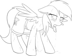 Size: 952x735 | Tagged: safe, artist:mcsadat, rainbow dash, g4, clothes, drool, female, grayscale, hot, monochrome, panting, shorts, solo, sweat