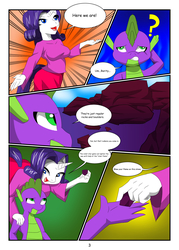 Size: 2000x2800 | Tagged: safe, artist:outlawmoruko, rarity, spike, anthro, g4, comic, growth, high res