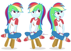 Size: 750x540 | Tagged: safe, artist:dm29, rainbow dash, equestria girls, g4, testing testing 1-2-3, camp everfree outfits, clothes, cute, equestria girls interpretation, female, pajamas, scene interpretation, simple background, slippers, solo, stool, stooldash, transparent background