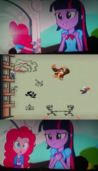 Size: 572x999 | Tagged: safe, pinkie pie, twilight sparkle, equestria girls, g4, my little pony equestria girls: rainbow rocks, donkey kong, flat zone 2, game & watch, luigi, male, mario, meme, mr. game & watch, pinkie sticks her face into the portal meme, super smash bros., super smash bros. brawl, twilight sparkle (alicorn)