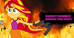 Size: 2560x1300 | Tagged: safe, artist:alicornoverlord, sunset shimmer, human, equestria girls, g4, my little pony equestria girls: rainbow rocks, fiery shimmer, fire, frown, solo, style emulation, super smash bros., super smash bros. 4, upset, waifu