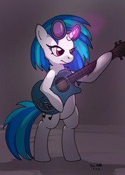 Size: 910x1280 | Tagged: safe, artist:thekitfox, dj pon-3, vinyl scratch, pony, g4, bipedal, cadillac, female, guitar, solo