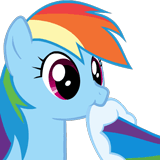 Size: 160x160 | Tagged: safe, rainbow dash, pink fluffy unicorns dancing on rainbows, g4, animated, chewing, chewing ponies, clothes, cute, dashabetes, dress, female, gala dress, nom, silly, simple background, solo, transparent background