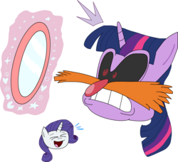 Size: 1624x1478 | Tagged: safe, artist:t95master, rarity, twilight sparkle, g4, crossover, doctor eggman, male, mirror, not salmon, pingas, simple background, sonic the hedgehog (series), transparent background, wat