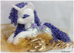 Size: 800x574 | Tagged: safe, artist:ladylittlefox, rarity, pony, unicorn, g4, embroidery, eyes closed, irl, jewelry, photo, plushie, prone, solo