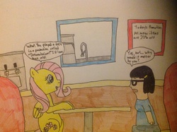 Size: 2056x1536 | Tagged: safe, fluttershy, g4, bob's burgers, crossover, hamburger dinner theatre, tina belcher