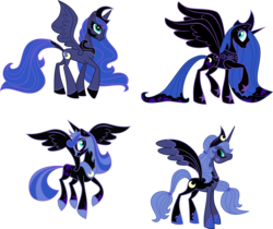 Size: 5950x4997 | Tagged: safe, artist:lynne naylor, artist:xebck, nightmare moon, princess luna, alicorn, pony, g4, absurd resolution, concept art, female, inverted eyes, mare, princess selena, simple background, slit pupils, starry eyes, transparent background, vector, what could have been, wingding eyes