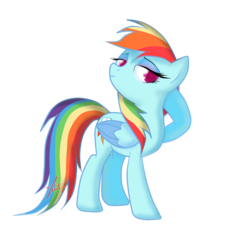 Size: 1024x1104 | Tagged: safe, artist:zenit007, rainbow dash, g4, bedroom eyes, female, hoof in mane, simple background, solo