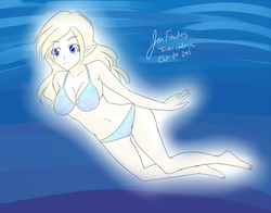 Size: 1277x1000 | Tagged: safe, artist:jonfawkes, sea spray, human, g4, 30 minute art challenge, barefoot, bikini, clothes, feet, female, humanized, solo, swimming, swimsuit