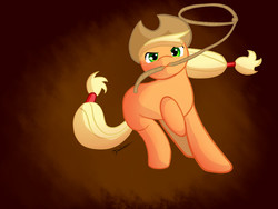 Size: 960x720 | Tagged: safe, artist:dashermkii, applejack, earth pony, pony, g4, cowboy hat, female, hat, lasso, mare, mouth hold, rope, solo, stetson