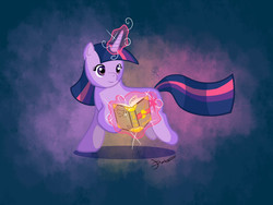 Size: 960x720 | Tagged: safe, artist:dashermkii, twilight sparkle, pony, unicorn, g4, book, female, levitation, magic, solo, telekinesis, unicorn twilight