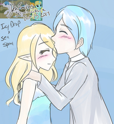 Size: 874x950 | Tagged: safe, artist:jonfawkes, icy drop, sea spray, human, g4, magic duel, the ticket master, 30 minute art challenge, female, humanized, icyspray, kissing, male, shipping, straight