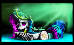 Size: 1600x976 | Tagged: safe, artist:auroriia, princess celestia, g4, female, solo, water, wet mane