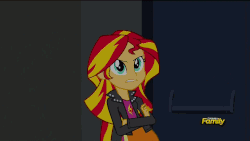 Size: 1280x720 | Tagged: safe, screencap, adagio dazzle, sunset shimmer, equestria girls, g4, my little pony equestria girls: rainbow rocks, animated, discovery family, discovery family logo, duo, female