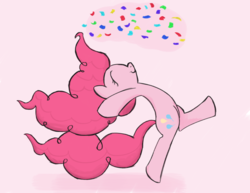 Size: 1016x786 | Tagged: safe, artist:larrle, pinkie pie, pony, g4, bipedal, confetti, dancing, eyes closed, female, solo
