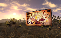 Size: 900x563 | Tagged: safe, artist:pixelkitties, princess celestia, scootaloo, sweetie belle, robot, g4, billboard, fallout, fallout: new vegas