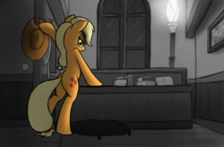 Size: 1800x1183 | Tagged: safe, artist:narbarnar, applejack, earth pony, pony, g4, bedroom eyes, female, monochrome, solo