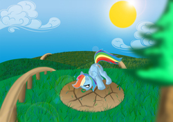 Size: 1200x849 | Tagged: safe, artist:papaudopoulos69, rainbow dash, pony, g4, female, grazing, herbivore, horses doing horse things, solo