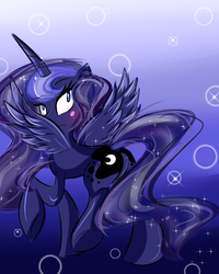 Size: 792x991 | Tagged: safe, artist:blueshadowsmist, princess luna, g4, blushing, butt, female, frown, looking back, missing accessory, moonbutt, plot, raised hoof, raised leg, solo, sparkles, spread wings, wide eyes