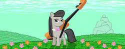 Size: 3072x1200 | Tagged: safe, artist:redenchilada, octavia melody, g4, cello, female, flower, musical instrument, solo