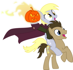 Size: 3122x3000 | Tagged: safe, artist:up1ter, derpy hooves, doctor whooves, time turner, pegasus, pony, g4, cover, derp, derpy riding doctor whooves, duo, female, halloween, headless horseman, high res, holiday, jack-o-lantern, mare, ponies riding ponies, pumpkin, riding, simple background, transparent background, vector